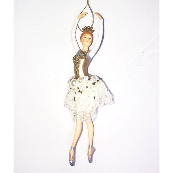 Gold Silver and Pearl ballerina ornament