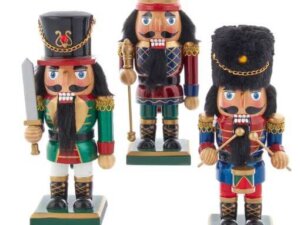9" Red, Black and Green Soldier and King Nutcrackers