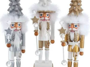 17.5" Silver, White and Gold Christmas Tree Hat Nutcracker