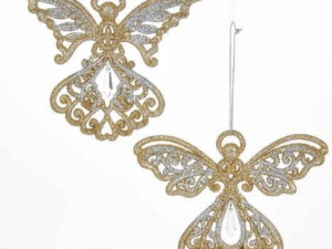 4" Platinum and Silver Glitter Angel Acrylic Ornament