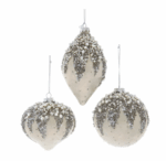 4" Glass Ivory Beaded Ball, Onion and Drop Ornaments